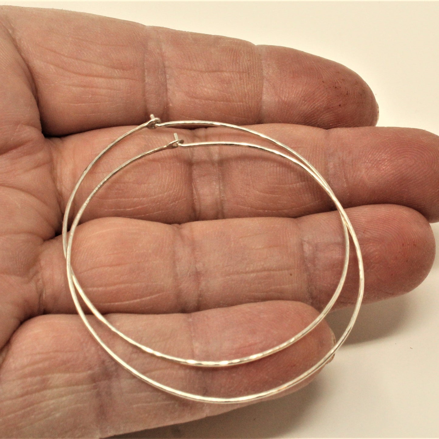 large hammered sterling silver hoop earrings