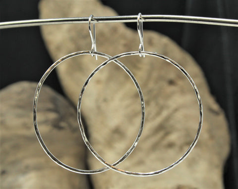 large sterling silver hammered dangle hoops
